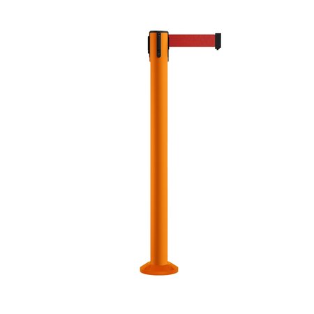 MONTOUR LINE Stanchion Belt Barrier Fixed Base Orange Post 14ft.Red Belt MSX650F-OR-RD-140